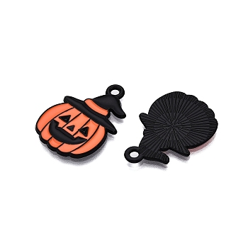 Halloween Theme Spray Painted Alloy Enamel Pendants, Cadmium Free & Nickel Free & Lead Free, Pumpkin, 27x19x1.5mm, Hole: 2mm