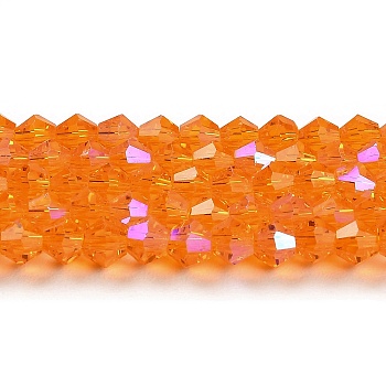 Transparent Electroplate Glass Beads Strands, AB Color Plated, Faceted, Bicone, Orange, 4x4mm, Hole: 0.8mm, about 82~85pcs/strand, 12.01~12.2 inch(30.5~31cm)