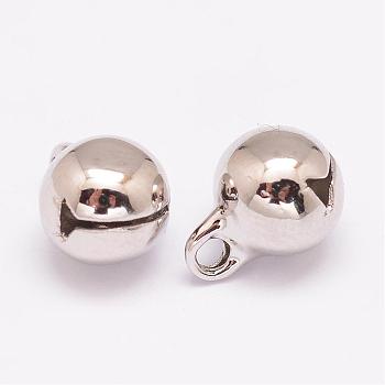 Brass Small Bell Charms, Cadmium Free & Nickel Free & Lead Free, Real Platinum Plated, 11x8mm, Hole: 2mm