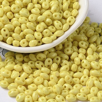 Opaque Acrylic Beads, Double Hole, Oval, Yellow, 6x4.5x3.3mm, Hole: 1.2mm, about 14516pcs/500g