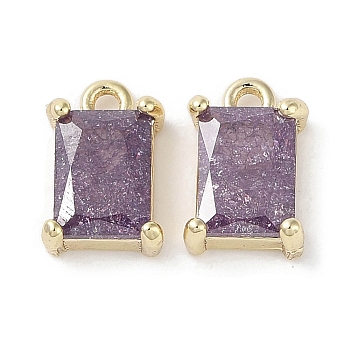 Brass Micro Pave Cubic Zirconia Charms, Real 18K Gold Plated, Rectangle, Purple, 9.5x6x3mm, Hole: 1.2mm