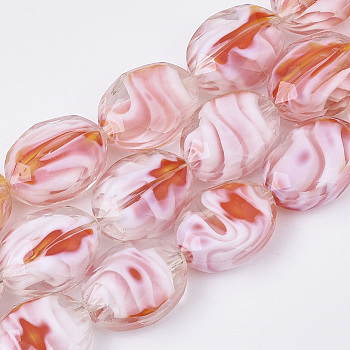 Glass Beads Strands, Faceted, Oval, Misty Rose, 16x12x7.5mm, Hole: 1mm, about 50pcs/strand, 31.50''(80cm)