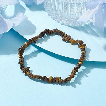 Natural Tiger Eye Chips Beaded Stretch Bracelets for Women, Inner Diameter: 2-1/4~2-1/2 inch(50~52mm)