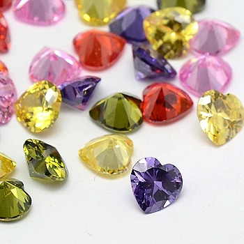 Cubic Zirconia Pointed Back Cabochons, Grade A, Faceted, Heart, Mixed Color, 10x10x6mm