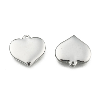 304 Stainless Steel Stamping Blank Tag Heart Pendants, Stainless Steel Color, 16x17.5x3mm, Hole: 1mm