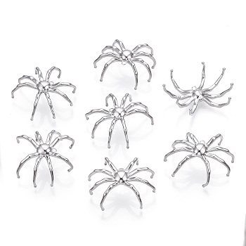 Brass Pendants, Spider Charm, Real Platinum Plated, 24~29x30~33x12mm, Hole: 1.5mm