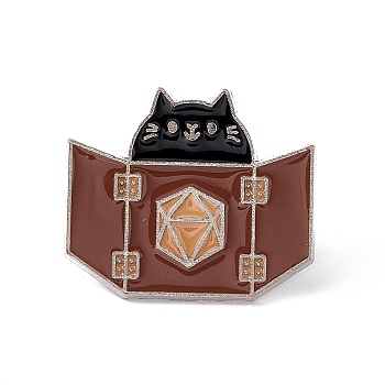 Cat Reading Book Enamel Pin, Platinum Alloy Cartoon Brooch for Backpack Clothes, Saddle Brown, 22.5x26x1.5mm, Pin: 1.2mm