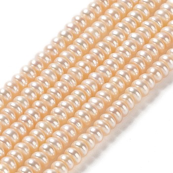 Natural Cultured Freshwater Pearl Beads Strands, Rondelle, PapayaWhip, 3.5~4x2~3mm, Hole: 0.7mm, about 131~133pcs/strand, 15.35''(39cm)