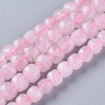 Natural Rose Quartz Beads Strands, Faceted, Cube, 4~4.5x4.5~5x4.5~5mm, Hole: 0.7mm, about 87pcs/strand, 15.55 inch(39.5cm)