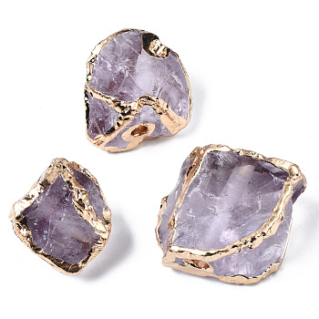 Plated Natural Amethyst Beads, Nuggets, with Light Gold Brass Findings, Nuggets, 18.5~26.5x19~27x13~16.5mm, Hole: 3mm