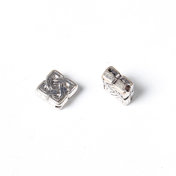 Tibetan Style Alloy Beads, Lead Free & Nickel Free & Cadmium Free, Rhombus, Antique Silver, about 7mm in diameter, 4mm thick, hole: 1mm