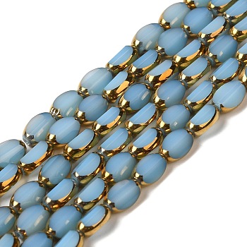 Electroplate Glass Beads Strands, Half Golden Plated, Faceted, Oval, Light Sky Blue, 7x4.5x3.5mm, Hole: 0.8mm, about 49~51pcs/strand, 12.99''~13.90''(33~35.3cm)