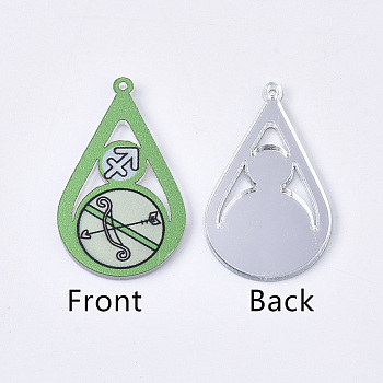 Acrylic Pendants, PVC Printed on the Front, Film and Mirror Effect on the Back, teardrop, with Constellation, Sagittarius, Sagittarius, 29.5x18x2mm, Hole: 1.5mm