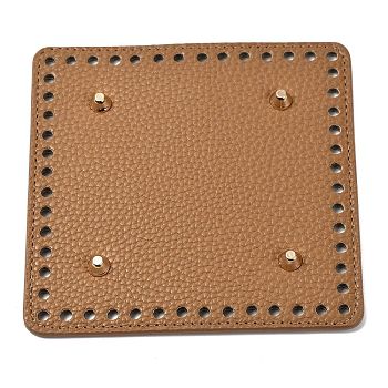 Imitation PU Leather Bottom, Square with Round Corner & Alloy Brads, Litchi Grain, Bag Replacement Accessories, Camel, 14.1x14.1x0.4~1.1cm, Hole: 5mm