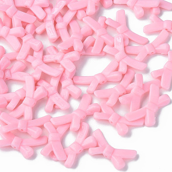 Opaque Acrylic Beads, Bowknot, Pink, 20x34x5.5mm, Hole: 1.8mm, about 435pcs/500g