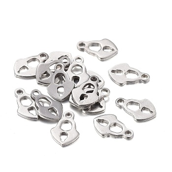 201 Stainless Steel Charms, Hollow, Laser Cut, Heart Lock, Stainless Steel Color, 10x6.5x0.8mm, Hole: 1.2mm