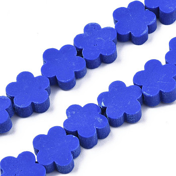 Handmade Polymer Clay Bead Strands, Flower, Blue, 9~10x9~10x4~4.5mm, Hole: 1.6mm, about 36~40pcs/strand, 13.58 inch~14.57 inch(34.5~37cm)