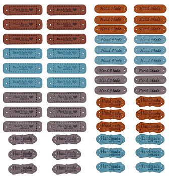 Microfiber Leather Labels, Handmade Embossed Tag, with Holes, for DIY Jeans, Bags, Shoes, Hat Accessories, Rectangle with Word Handmade, Mixed Color, 54pcs/box