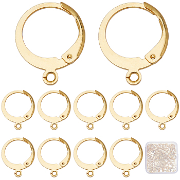 120Pcs 304 Stainless Steel Leverback Earring Findings, with Loops, Real 18K Gold Plated, 14.5x12x2mm, Hole: 1.2mm, Pin: 0.6mm