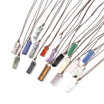 Natural Mixed Gemstone Nugget Pendant Necklace with Waxed Cord for Women, 33.86~38.98 inch(86~99cm)