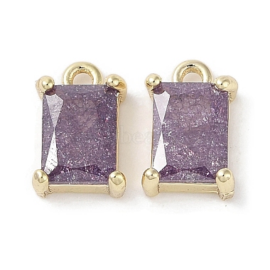 Real 18K Gold Plated Purple Rectangle Brass+Cubic Zirconia Charms