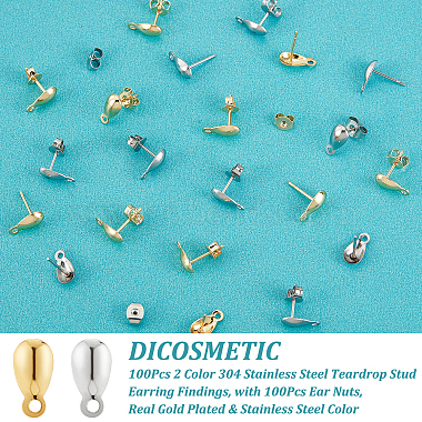 dicosmetic 100pcs 2 couleur 304 résultats de boucles d'oreilles en forme de larme en acier inoxydable(STAS-DC0009-67)-4