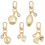 4Pcs Brass Locket Pendants & Alloy Rhinestone Pendant Decorations, with Alloy Swivel Clasps, Golden, 64~75mm(HJEW-NB00322)
