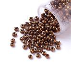 FGB 15/0 Grade A Round Glass Seed Beads, Metallic Colours Beads, Copper Plated, 1.8~2x1~1.3mm, Hole: 0.5mm, about 8500pcs/50g(X-SEED-A022-F15-601)