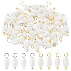 50Pcs 2 Colors Natural Cultured Freshwater Pearl Rice Charms with Brass Loops, Mixed Color, 13~14mm, Hole: 1.8~3.5mm, 25pcs/color(PALLOY-HS00004)