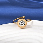 Adjustable 304 Stainless Steel Pave Cubic Zirconia Cuff Open Rings for Women, Round, Golden, Clear, 18mm(RJEW-B161-01G-03)