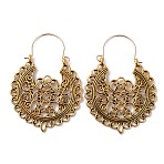 Alloy Hollow Out Flower Hoop Earrings, Long Drop Earrings for Women, Antique Golden, 58.5x41.5x1.5mm, Pin: 0.7mm(EJEW-WH0011-12AG)