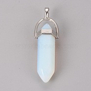 Opalite Pointed Pendants, with Brass Findings, Bullet, Platinum, 40x13x10mm, Hole: 4x5mm(G-WH0004-16)