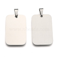 Rectangle Tag Pendants, 201 Stainless Steel Pendants, Stainless Steel Color, 40x25x1.5mm, Hole: 4~5.5x8.5~10mm(X-STAS-H061-04)