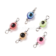 Evil Eye Resin Connector Charms, with 304 Stainless Steel Smooth Round Spacer Beads, Stainless Steel Color, Oval, Mixed Color, 17.5x5.5mm, Hole: 1.3~1.8mm(PALLOY-JF01474)
