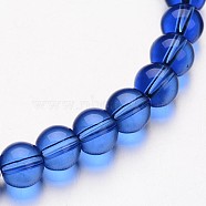 Glass Round Bead Strands, Medium Blue, 4mm, Hole: 1mm, about 75~80pcs/strand, 11 inch(X-GLAA-I028-4mm-07)