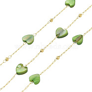 Heart Ion Plating(IP) 304 Stainless Steel Chains, with Glass, with Spool, Unwelded, Green, 6x6x2mm(AJEW-Q150-03G-01)