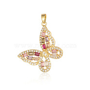 Brass Micro Pave Cubic Zirconia Pendants, Butterfly Charms, Real 18K Gold Plated, 32x28x3.3mm(ZIRC-OY001-28)