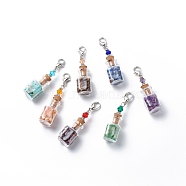 7 Chakra Tumbled Gemstone Chips Filling Wishing Bottle Pendant Decorations, Reiki Energy Stone Lobster Clasp Charms, 58mm, 7pcs/set(HJEW-JM00779)