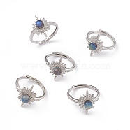 Sun Natural Labradorite Adjustable Rings, Platinum Tone Brass Jewelry for Women, 2mm, Inner Diameter: 17mm(KK-G273-06P-01)
