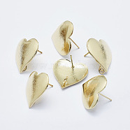 Brass Stud Earring Findings, with Loop, Long-Lasting Plated, Real 18K Gold Plated, Nickel Free, Heart, 19x19mm, Hole: 2.5mm, Pin: 0.5mm(X-KK-G331-27G-NF)