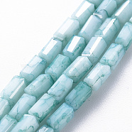Opaque Baking Painted Crackle Glass Beads Strands, Cuboid, Faceted, Pale Turquoise, 6.5x3.5x3.5mm, Hole: 1mm, about 60pcs/strand, 15.63 inch~15.75 inch(39.7cm~40cm)(X-EGLA-T008-18H)
