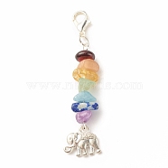 Chakra Theme Natural Gemstone Pendant Decorations, with Alloy Lobster Claw Clasps, Elephant Pendant, 5.85cm(HJEW-JM00645-04)