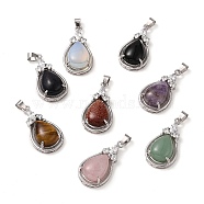 Natural & Synthetic Mixed Stone Pendants, Rack Plating Platinum Tone Brass Teardrop Charms with Crystal Rhinestone, Cadmium Free & Lead Free, 35x19x8mm, Hole: 7.5x4.5mm(G-A095-02P)