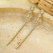 Stainless Steel Clear Cubic Zirconia Tassel Stud Earrings, Real 18K Gold Plated, 70x7mm(EJEW-D303-04G)