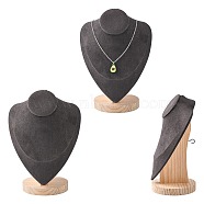 Necklace Bust Display Stand, with Wood Base, Microfiber Cloth and Card Paper, Gray, 15.8x23.1cm(NDIS-I002-01B)