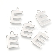 201 Stainless Steel Charms, Alphabet, Letter.E, 12x7.8x0.6mm, Hole: 1.4mm(STAS-C021-06P-E)