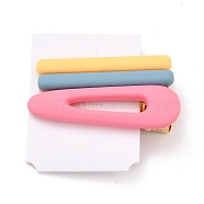 Resin Alligator Hair Clips, with Light Gold Alloy Findings, Rectangle & Teardrop, Hot Pink, 61x7.5x15mm, 3pcs/set(PHAR-C007-01C)