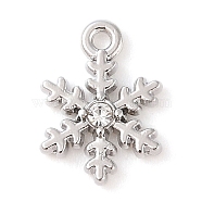 Alloy with Rhinestone Pendants, Snowflake, Platinum, White, 13x9.5x2.5mm, Hole: 1.2mm(ALRI-U001-02F-01)