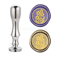 DIY Scrapbook, Brass Wax Seal Stamp Flat Round Head and Handle, Silver Color Plated, Flower Pattern, 25mm(AJEW-WH0147-056)