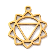 304 Stainless Steel Pendants, Laser Cut, Chakra Charm, Real 18K Gold Plated, Manipura, 19.5x16.5x1mm, Hole: 1.5mm(STAS-M072-01F)